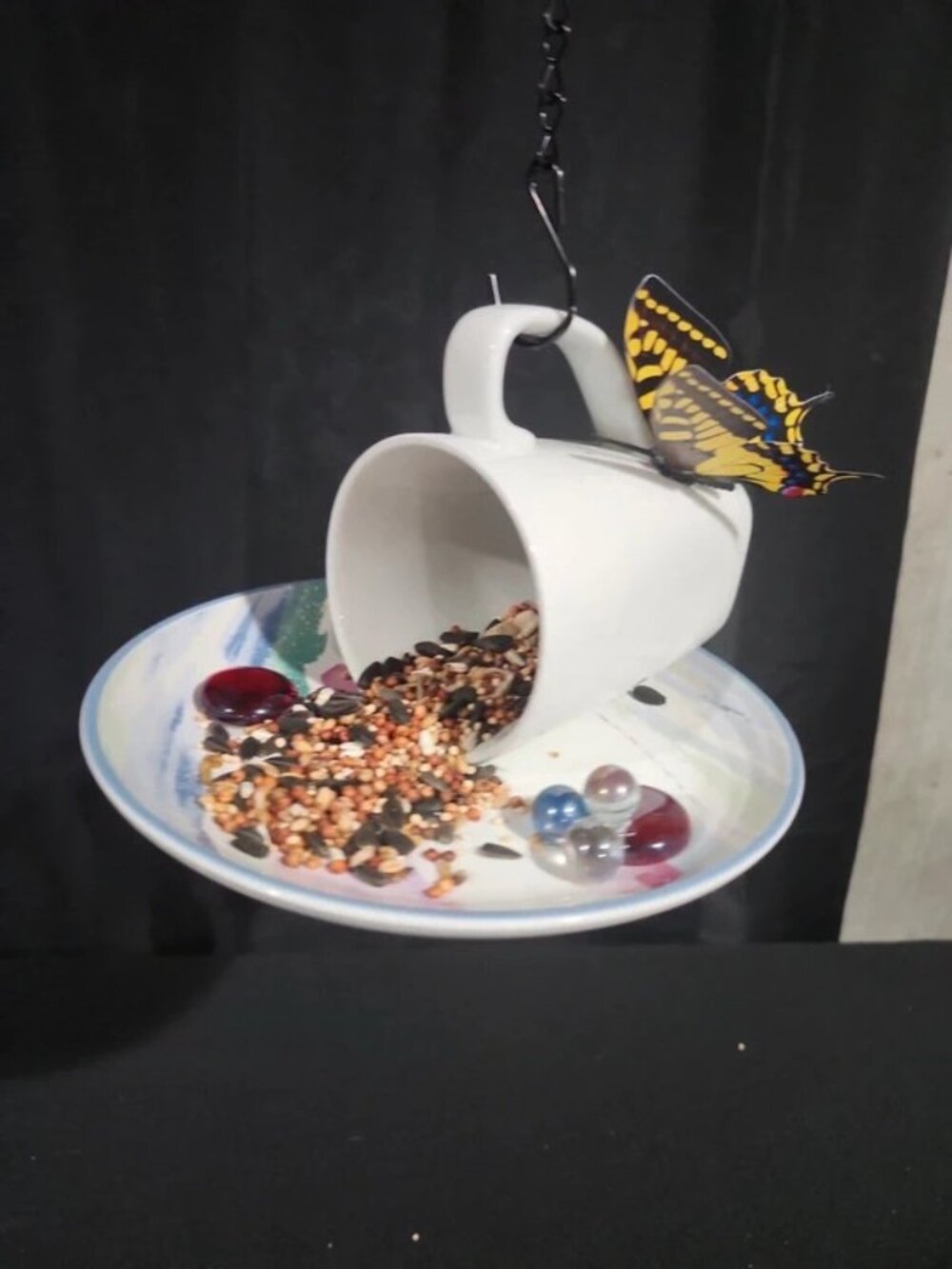 Vintage 1980s International China Teacup Bird Feeder - "Gentle Winds" Pattern